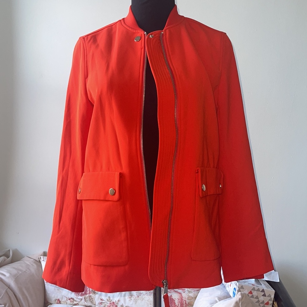 H&M Overcoat Full Zip Pockets Stretch Long Sleeve Red Jacket Women 2